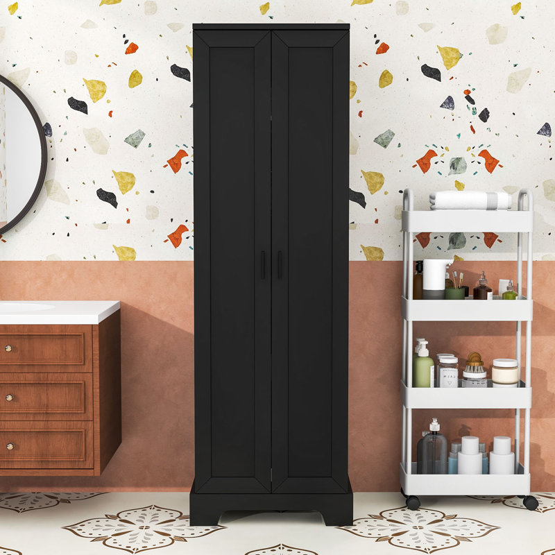 Bathroom Storage Cabinet with 4 Adjustable Shelves and 2 Doors, Black