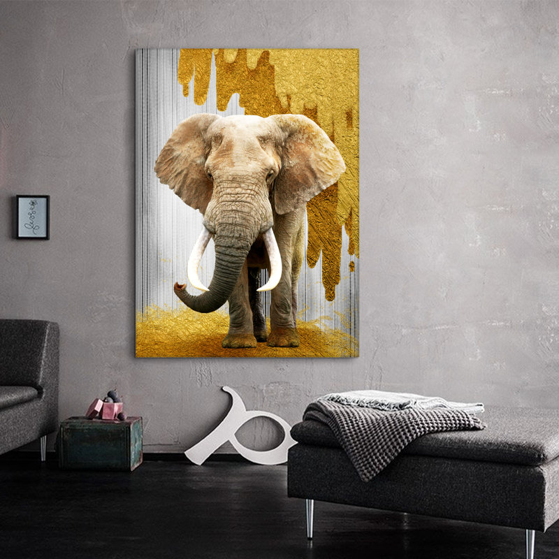 Éléphant qui marche - reproduction sur toile sans cadre, H 30 po x l 20 po x P 1,5 po