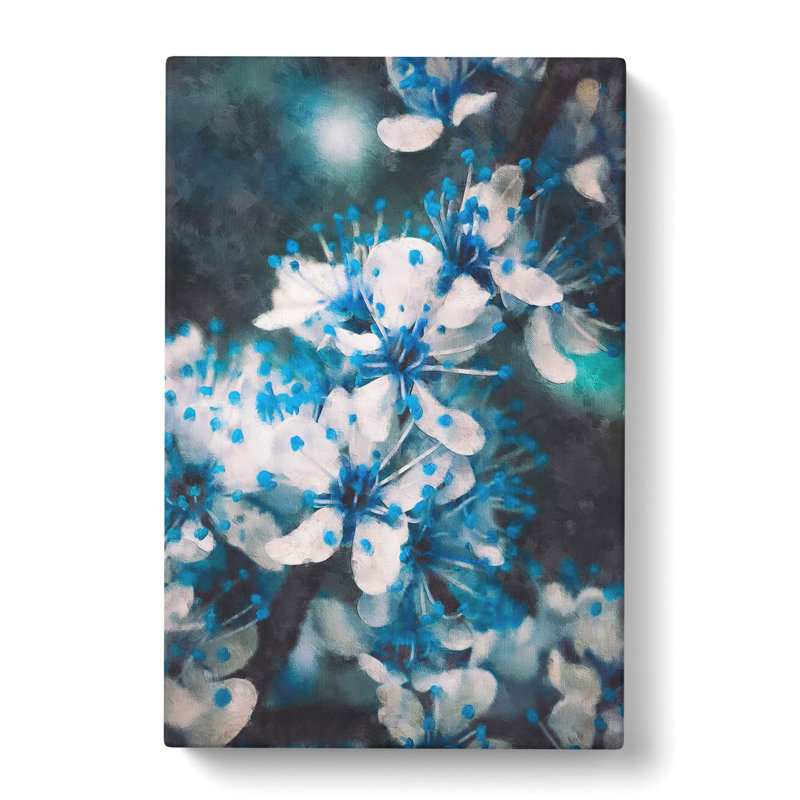 Blue Cherry Tree Flowers - Wrapped Canvas Painting, 60cm H x 40cm W x 3cm D