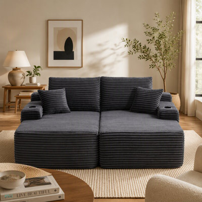 Nouveau canapé d'angle infonuagique de 175 cm, avec méridienne en L et méridienne en R, siège profond et canapé deux places confortable pour salon moderne (tissu duveteux).