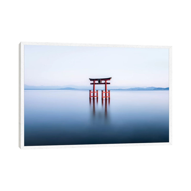 Floating Torii Gate by Jan Becke - Painting on Canvas, 45.72cm H x 66.04cm W x 3.81cm D, White Framed