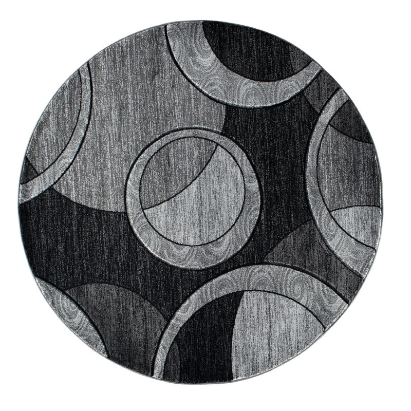 Tapis gris / noir Adonia, Rond 5 pi 2 po