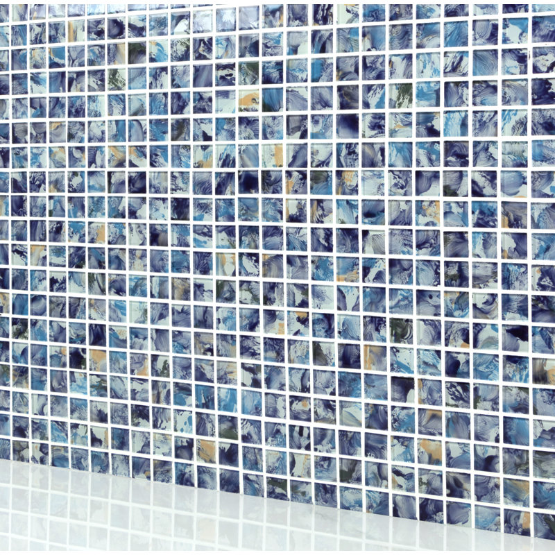 Carreau de mosaïque en verre à bord droit pour piscine 0,9 po x 0,9 po, Bleu pacifique