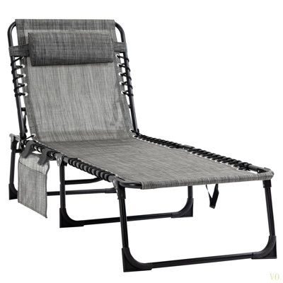 Outsunny Reclining Chaise Lounge Chair, Portable Sun Lounger, Folding Camping Cot, With Adjustable Backrest And Removable Pillow, For Patio, Garden, Beach