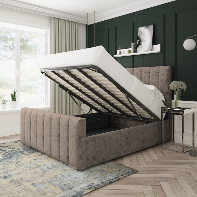 Oakley Crushed Velvet Upholstered Ottoman Bed Frame, Single (3'), Mink