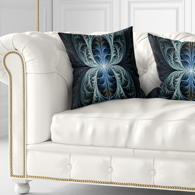 Glow Blue Fabulous Fractal Art - coussin imprimé abstrait, 16 po x 1 po, Coussin décoratif