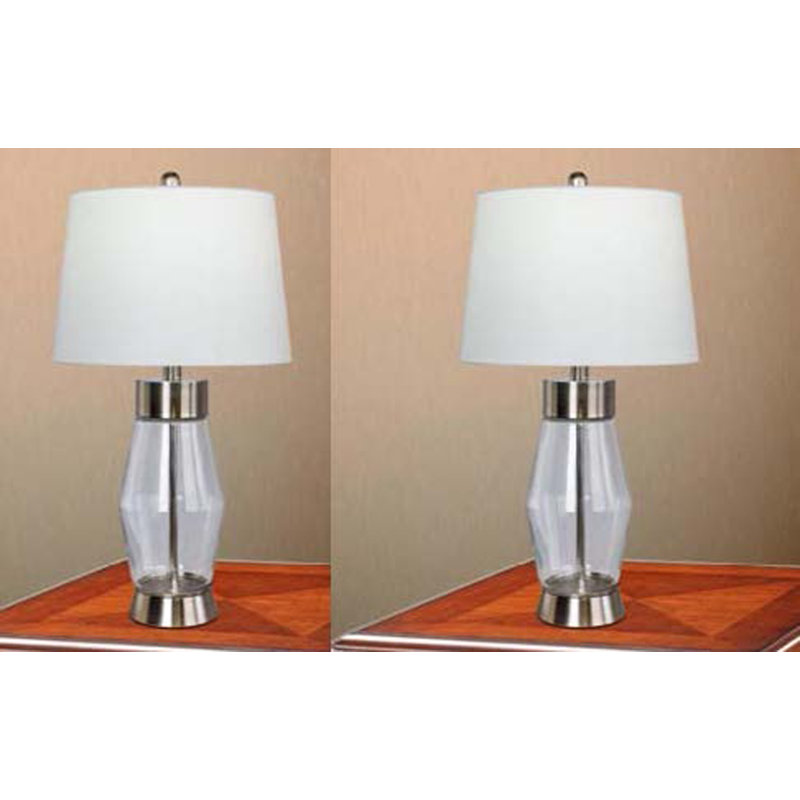 Riverdale Metal Table Lamp, Brushed Steel, White