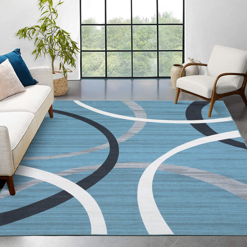 Tapis moderne à motif géométrique antidérapant à faible épaisseur et lavable à la machine, Rectangle 4pi x 6 pi