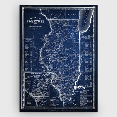 « illinois sketch map », reproduction d’impression sur toile tendue en bleu