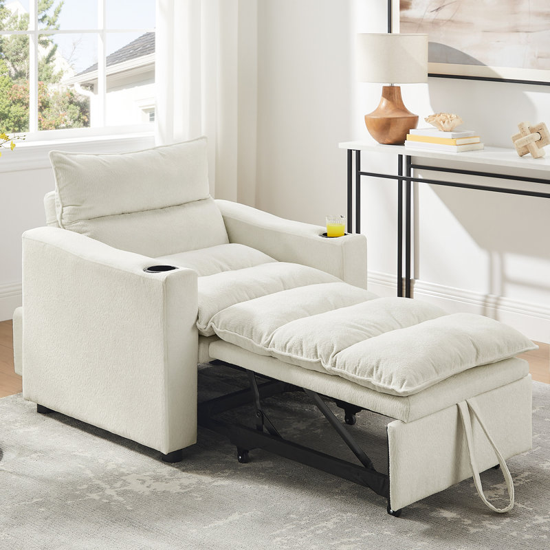 Adjustable Sleeper Chair Bed, 31 Convertible With For Small Apartment, Modern Design, Cup Holder Bed Velvet Apartment Space, Frame, Comfortable