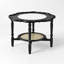 Table basse 31,5 pouces en forme de pétale avec plateau en verre craquelé et tablette en rotin