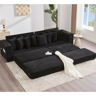 Velours côtelé modulaire de 113,09 po de diamètre avec repose-pieds amélioré, porte-gobelets, 8 coussins décoratifs et pochettes à magazines