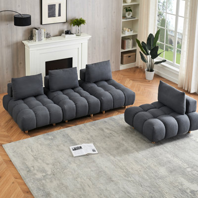 Siège Adwin de 90 pouces de long, spacieux et confortable pour diverses zones, coussin à ressorts 3, assemblage facile, tissu de style Mid-Century moderne, long, sièges partout, à assembler, design
