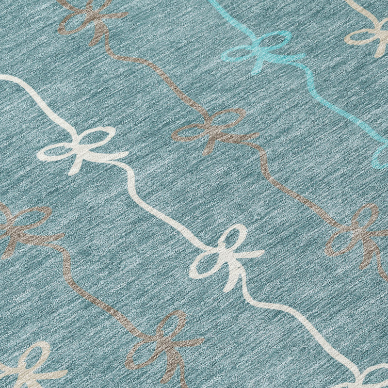 Machine Washable Indoor/Outdoor Chantille ACN2593 Kids Rug, Teal, 5' x 7'6"