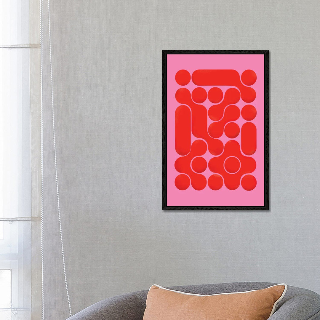 Red Abstract On Pink von Show Me Mars - Galerie-verpackte Leinwand Giclée auf Leinwand