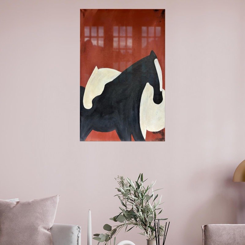 Art mural en verre moderne abstrait avec un couple de chevaux idéal pour une pendaison de crémaillère, H 28,3 po x l 18,1 po