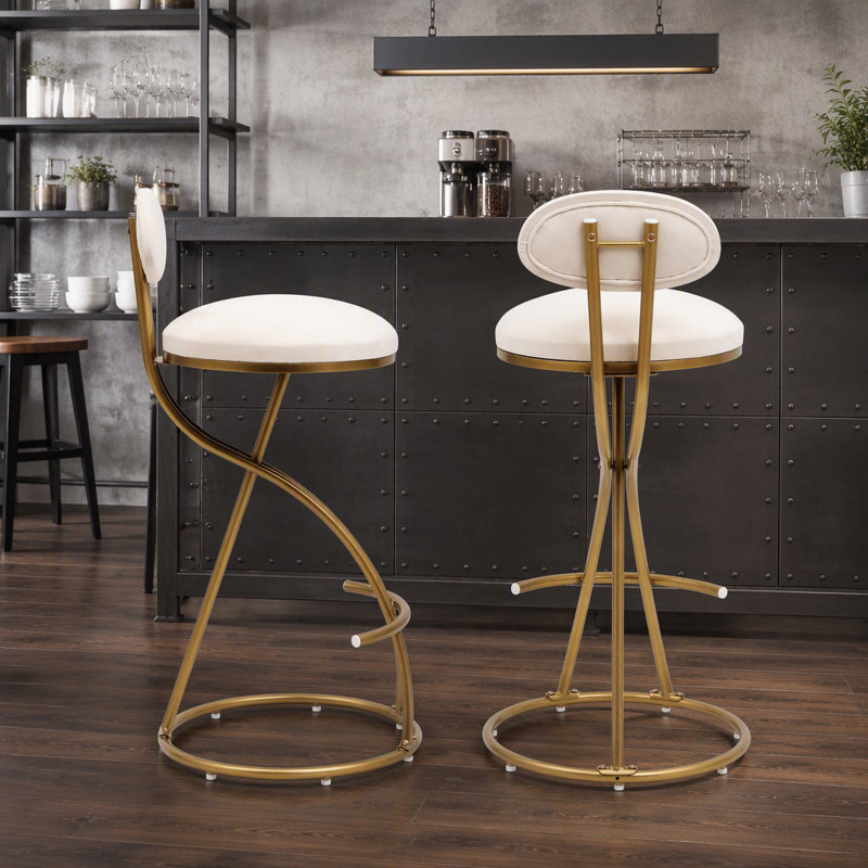 Tabouret de bar rond en velours sans accoudoirs avec dossier, ensemble de 2 chaises de comptoir rembourrées