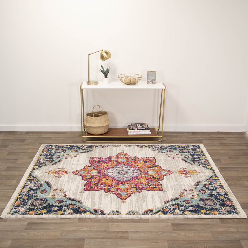 Tapis oriental gris / bleu / rouge Walti, Rectangle 7 pi 10 po x 9 pi 10 po