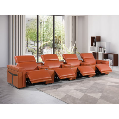7-Piece 4-Power Reclining Italian Leather Sofa With Power Headrest