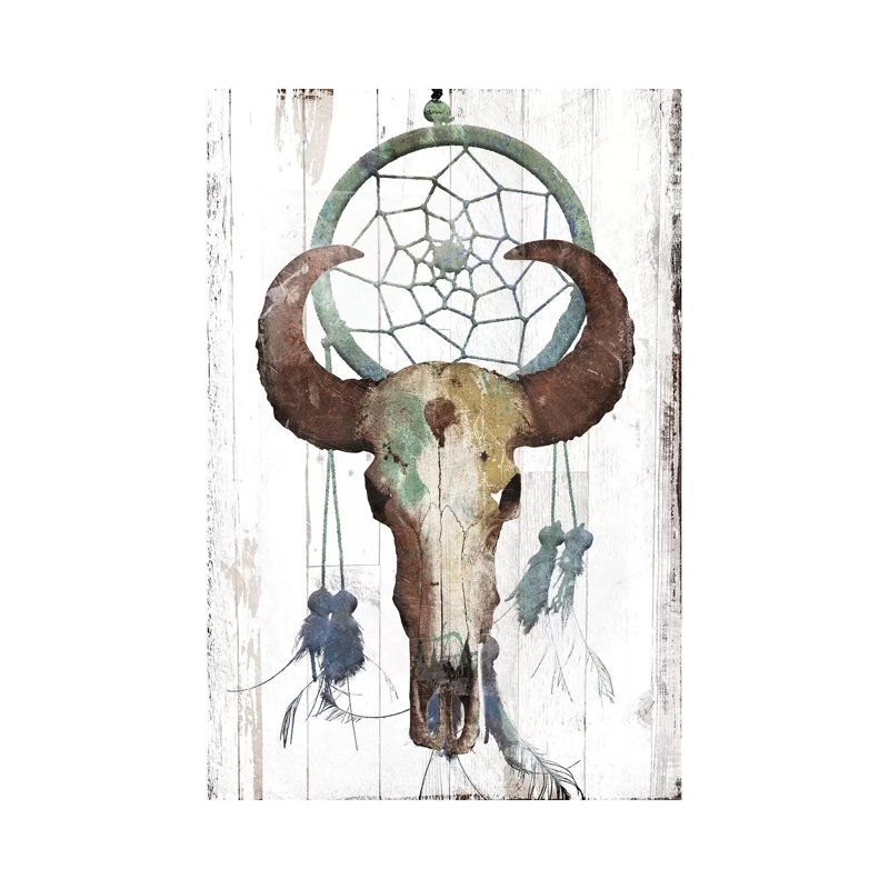Bull With Dreamcatcher by Jace Grey - Wrapped Canvas Print, 66.04 cm H x 45.72 cm W x 1.91 cm D