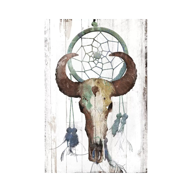 Bull with Dreamcatcher 1 Piece Wrapped Canvas Wall Art, 101.6 cm H x 66.04 cm W x 1.91 cm D