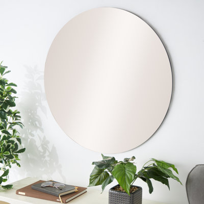 Miroir mural rond en bois teinté