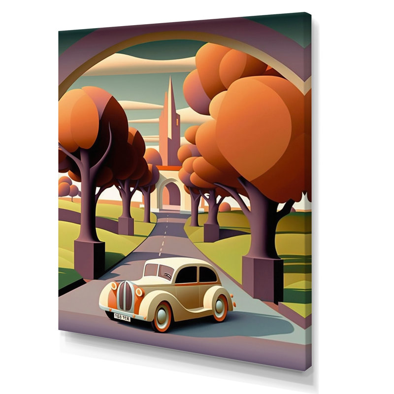 «Fancy Retro Car In Abstract Autumn Landscape», reproduction sur toile, H 40 po x l 30 po x P 1,5 po, Toile tendue