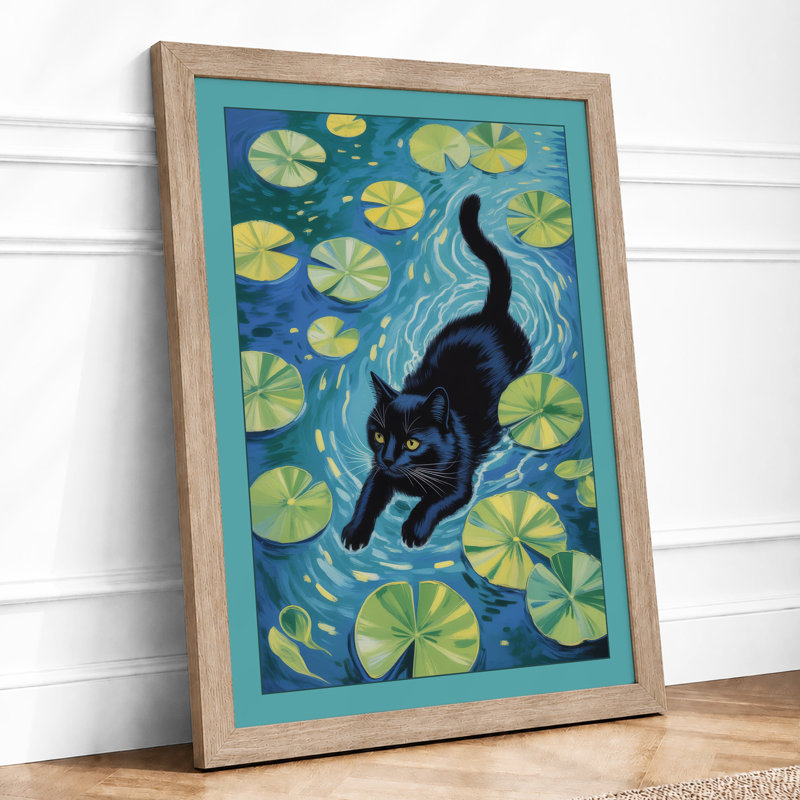Floating Cat Whimsical - Framed Print, Oak, A3 - 42.0 x 29.7 cm