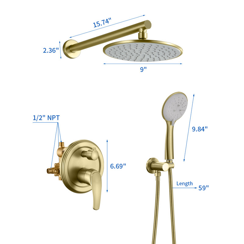 All-In-One Kit with Rough in-Valve, Brushed Gold