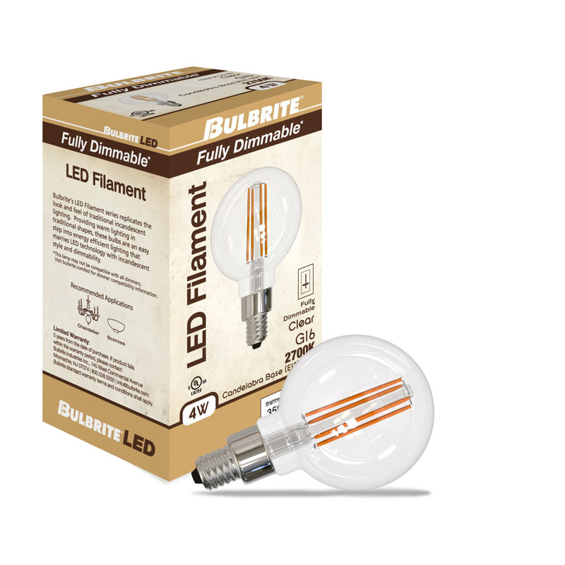Ensemble de 4 ampoules à DEL à intensité variable de 4 watts avec culot candélabre (E12) à DEL, 2700 K