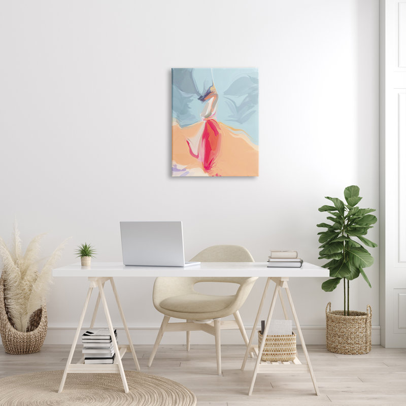 Mouvement abstrait dansant rose bleu orange, Toile tendue, H 30 po x l 24 po