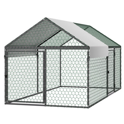 Poulailler métallique pour 4 à 6 poules, 1 m x 2 m x 1 m, petite cage à poules avec couvercle étanche et double porte, enclos à volailles avec toit en flèche compatible avec les poulaillers en bois