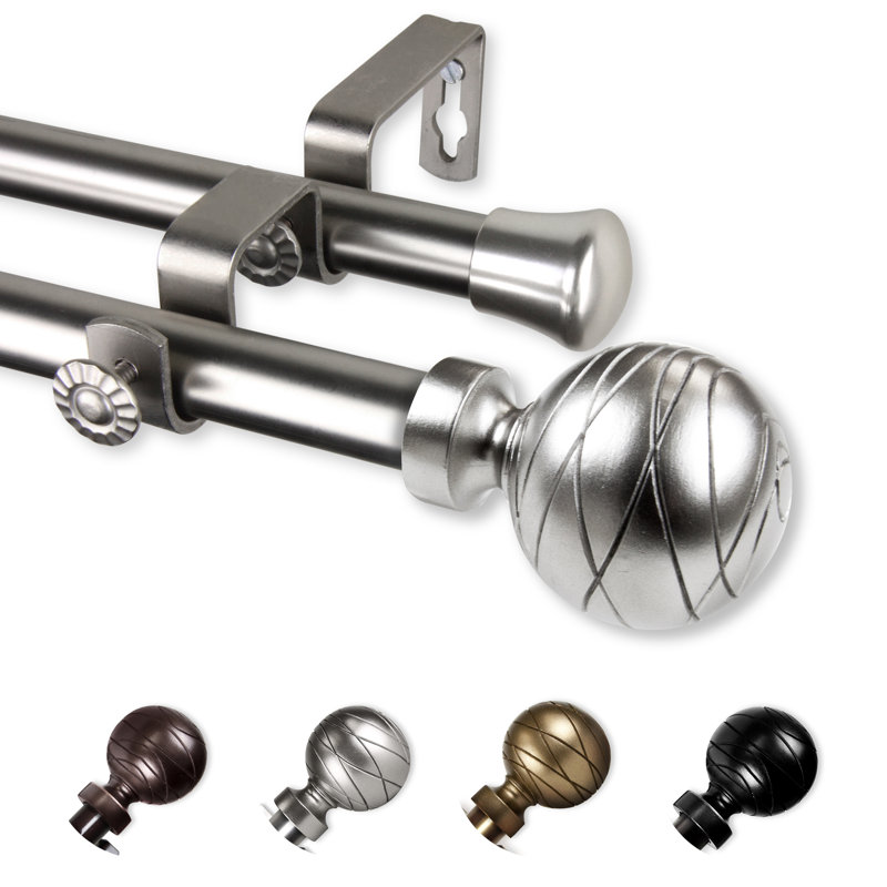 Tringle à rideaux double réglable Katharina, l 66 à 120 po, Nickel satiné
