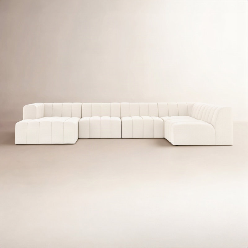 Bowry Upholstered 160 " U-Shaped Sectional, Fayette Cloud Polyester Blend, Left Hand Facing