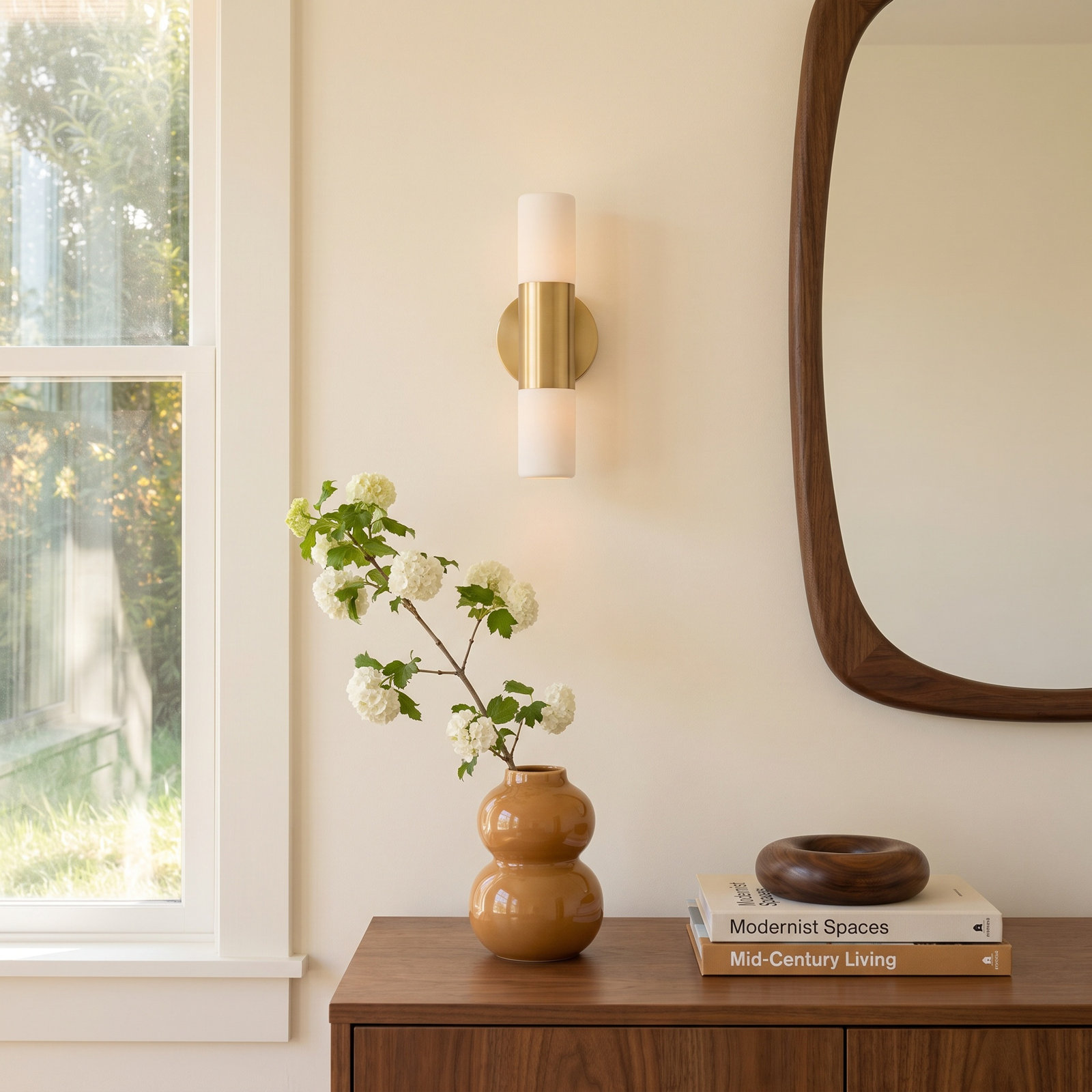 Otto 2 Light Glass Dimmable Armed Sconce, Aged Brass