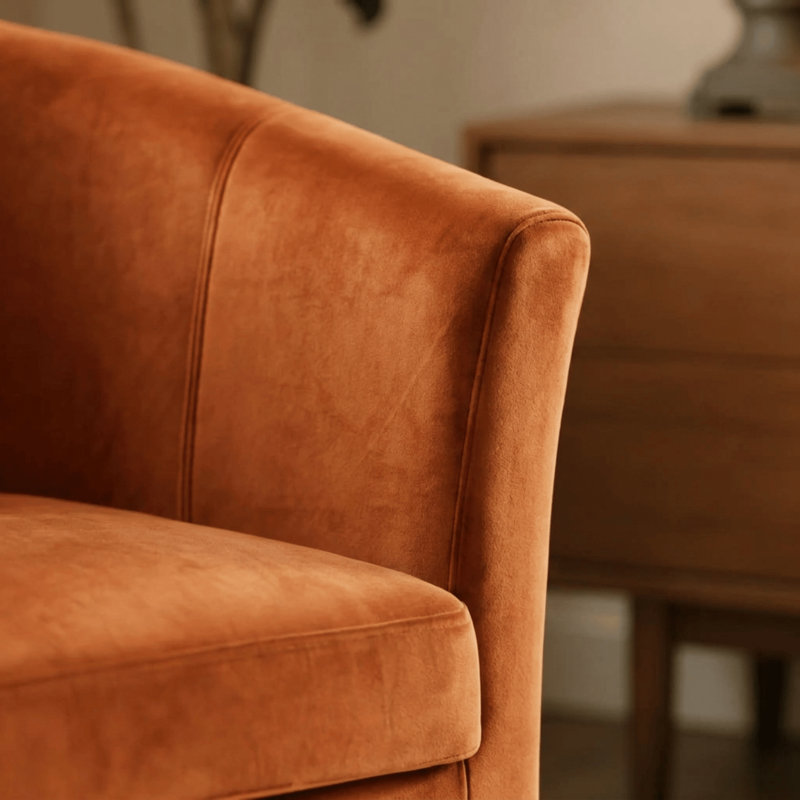 Velvet Upholstered 67m Occasional Accent Chair, Rust Orange