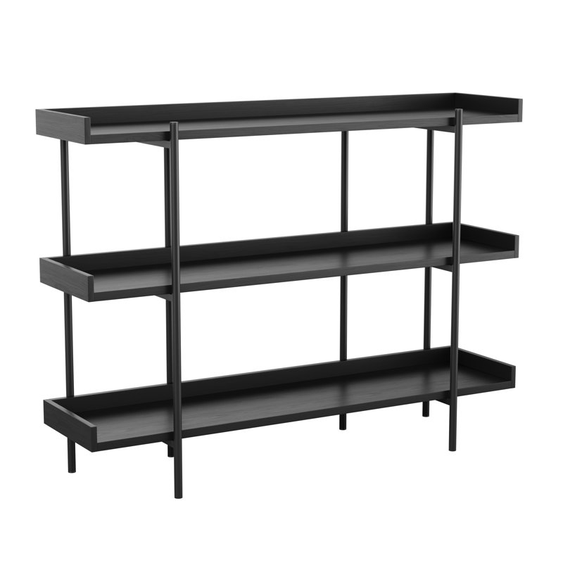 Bibliothèque de rangement Martha Stewart avec poteaux de soutien verticaux en acier Emmett, Grain de bois noir / bronze huilé