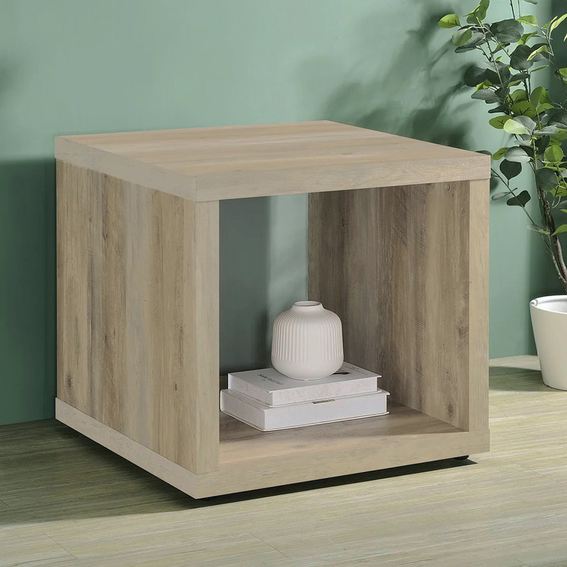 Table de bout carrée en bois d'ingénierie, pin vieilli, Pin patiné