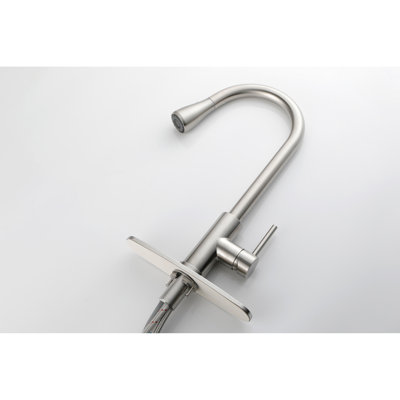 Kitchen Sink Faucet With Pull Out , Brushed Nickel Finish, Stainless Steel, 360 Rotation, Fashionable Down Spray Head, Nickel, Appearance