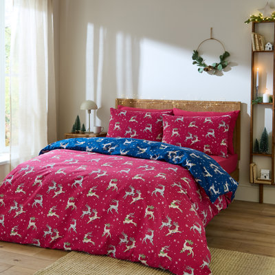 Christmas Reindeer Cotton Animal Print Duvet Cover Set with Pillowcases Included