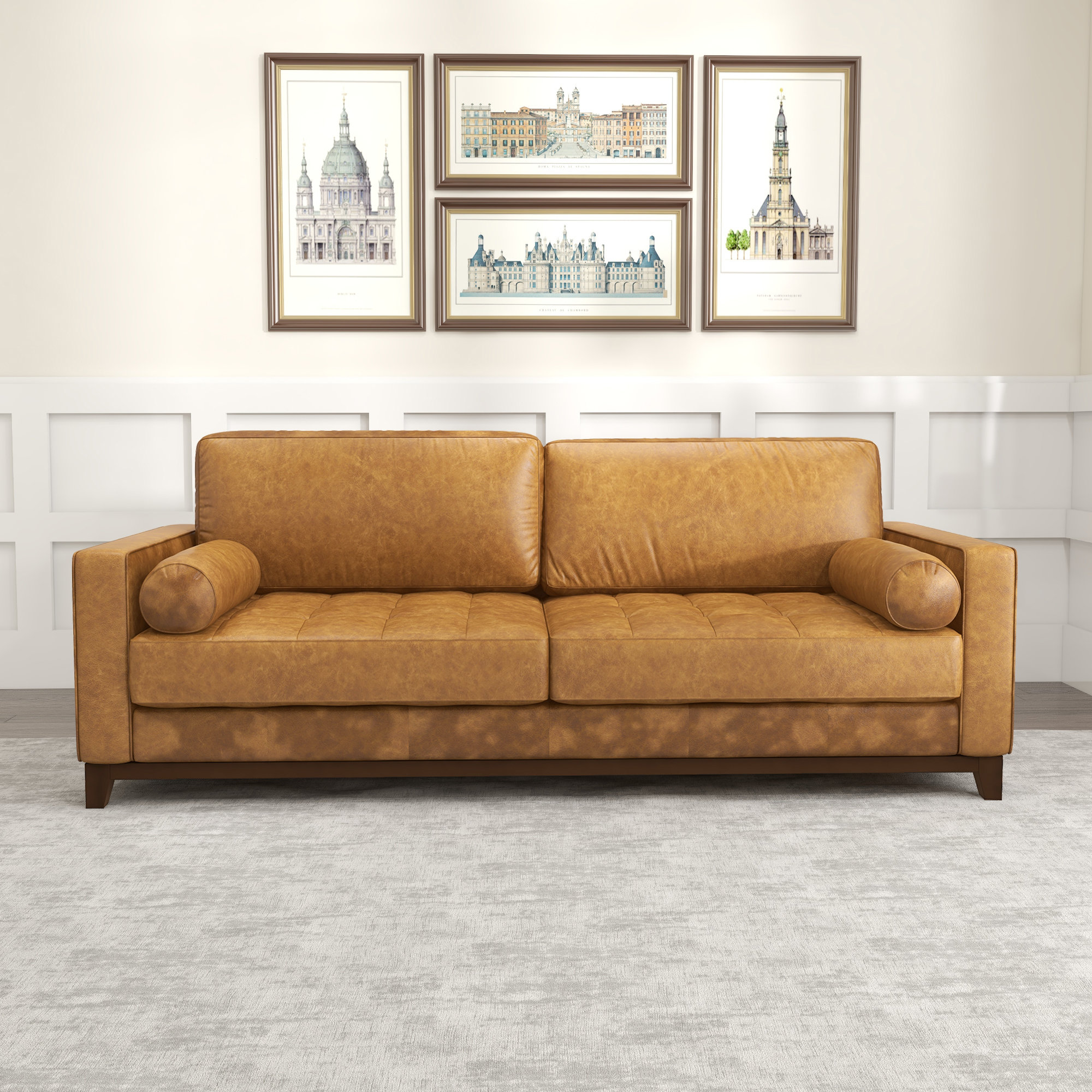 Louvre 81 Faux Leather Flared Arm Removable Cushion Sofa Latitude Run Leather Type: Flagstone Faux Leather