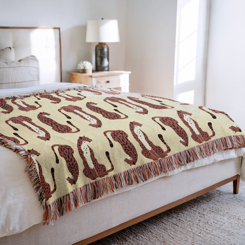 Jeté en mélange de coton Ren Leopard, Orange / orange brûlé, L 80 po x l 60 po