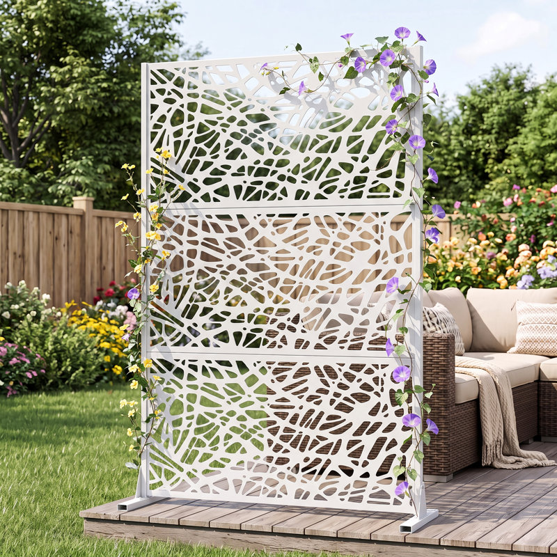 Paravent d'intimité autoportant en métal à motif maille, blanc, 183 cm (H) x 120 cm (L), séparateur de pièce extérieur
