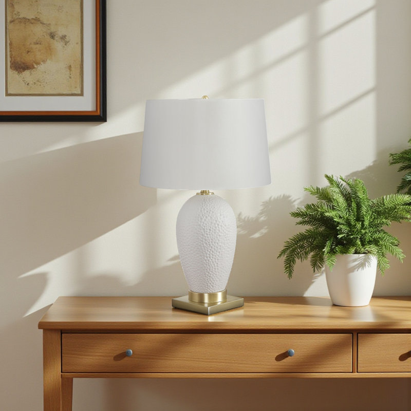 Nada Ceramic Table Lamp with Ivory and Cream Shade, 25.71'' H X 15.88'' W X 15.77'' D
