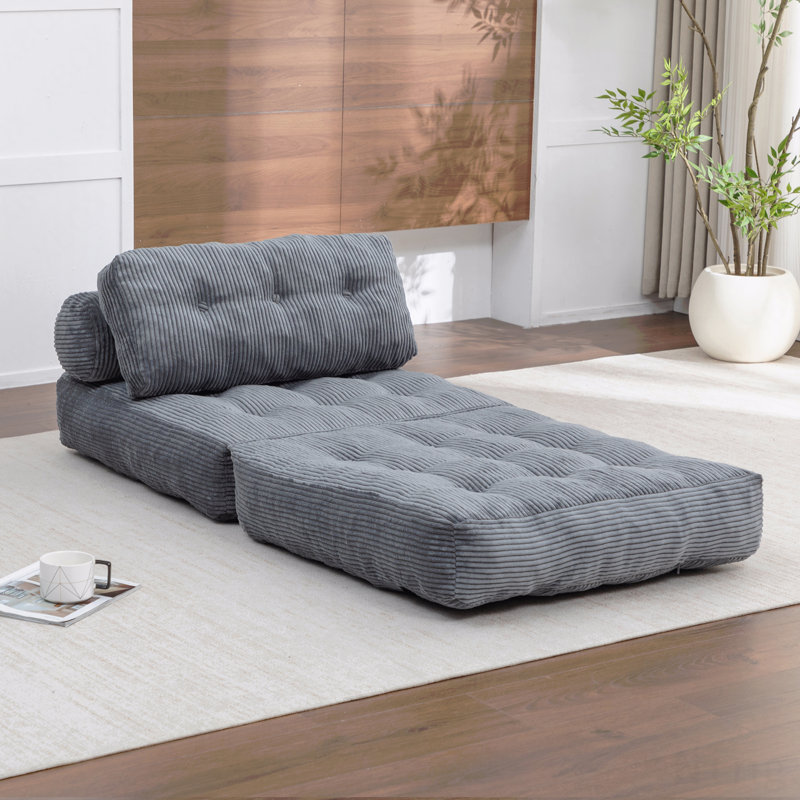 Dark Grey Folding Sofa Bed, Convertible Sleeper Chair with Pillow, Dark Gray Corduroy