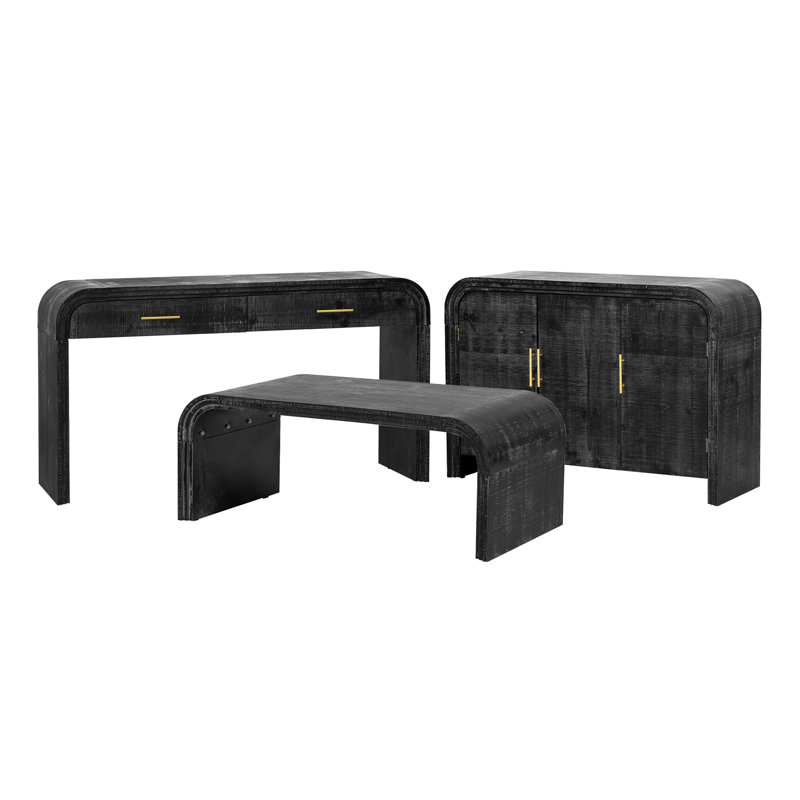 Ensemble de meubles rétro 3 pièces avec buffet, console et table basse pour l'entrée ou le salon, Noir