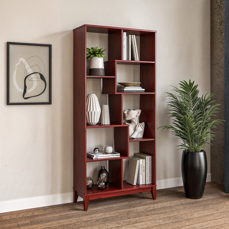 Bibliothèque en bois massif Geometrix, Teinture rouge grenat