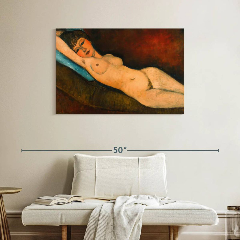 Reclining Nude With Blue Cushion, 26" H x 39" W