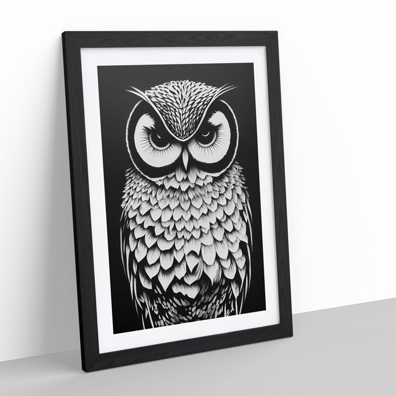 Owl Monochrome No.5 - Framed Print, Black, 34cm H x 25cm W x 2cm D