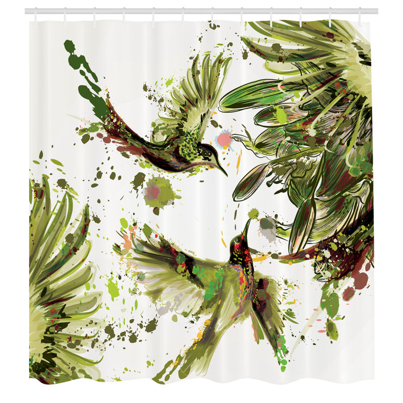 Ensemble de rideau de douche et crochets Hummingbird, H 70 po x l 69 po, Vert jade
